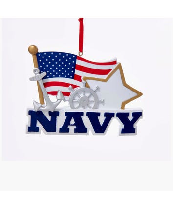 Navy With American Flag Ornament For Personalization