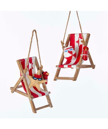 Starfish and Beach Ball On Beach Chair Ornaments, 2 Assorted