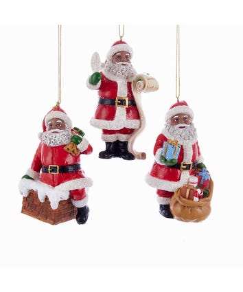 African American Santa Ornaments, 3 Assorted