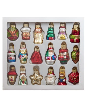 Miniature Christmas Themed Glass Ornaments, 18-Piece Set