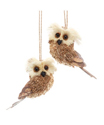 Natural Owl Ornaments, 2 Assorted