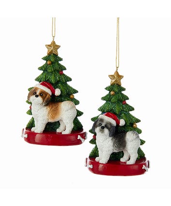 Shih-Tzu With Christmas Tree Ornaments For Personalization, 2 Assorted