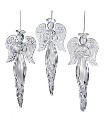 Angel Finial Glass Ornaments, 3 Assorted