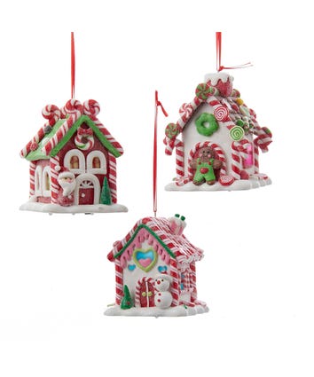 Battery-Operated LED Gingerbread Candy House Ornaments, 3 Assorted