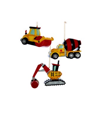Construction Vehicle Ornaments, 3 Assorted