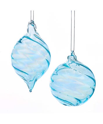 Glass Ice Blue Swirl Ornaments, 2 Assorted