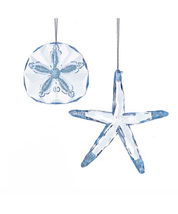 Light Blue Starfish and Seashell Ornaments, 2 Assorted
