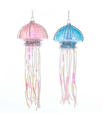 Glass Blue and Pink Jellyfish Ornaments, 2 Assorted