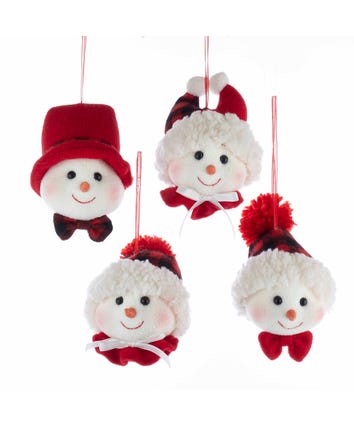 Snowman Head Ornaments, 4 Assorted