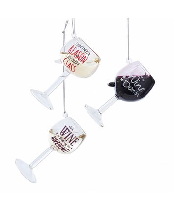 Glass Wine Glass With Sayings Ornaments, 3 Assorted