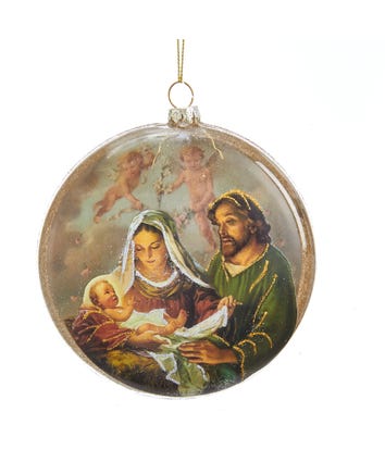 Glass Holy Family Disc Ornament