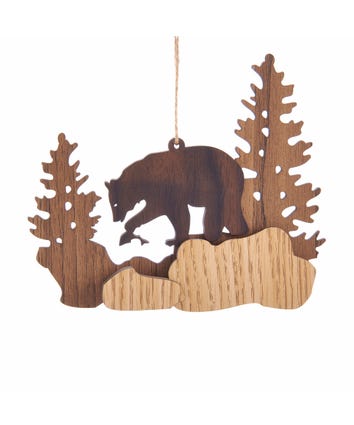 Wooden Nature Scene With Bear Ornament For Personalization