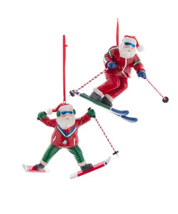 Ski Santa Ornaments, 2 Assorted