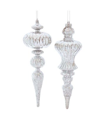 Silver Distressed Finish Finial Ornaments, 2 Assorted