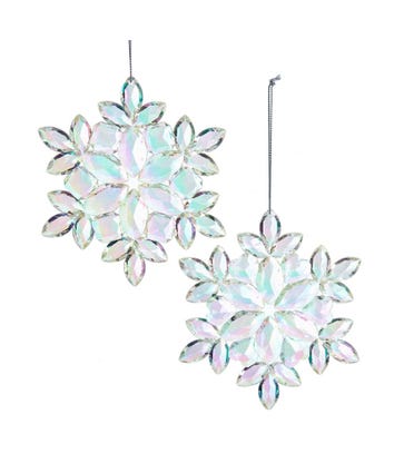 Clear Iridescent Snowflake Ornaments, 2 Assorted