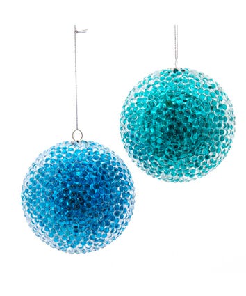 90MM Light Blue and Teal Bead Ball Ornaments, 2 Assorted