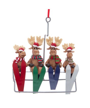 Moose Family Of 4 On Ski Lift Ornament For Personalization