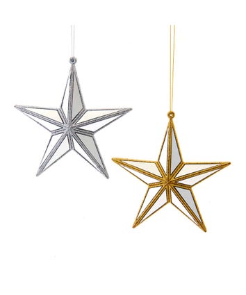 Gold and Silver Mirror Star Ornaments, 2 Assorted