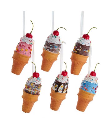 Ice Cream Cone Ornament, 6 Assorted