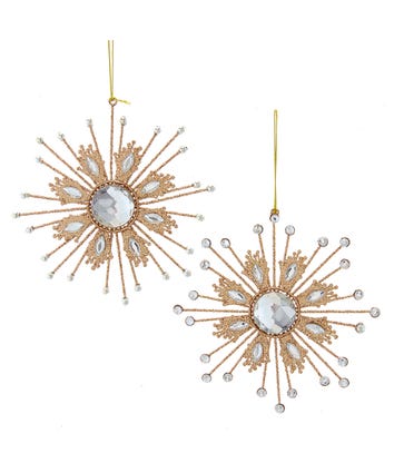 Rose Gold Snowflake Ornaments, 2 Assorted