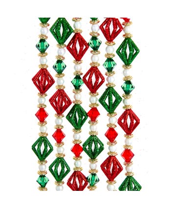 Red, Gold, Green and White Glitter Beaded Garland