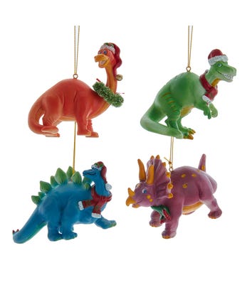 Multicolor Dinosaur Ornaments, 4 Assorted