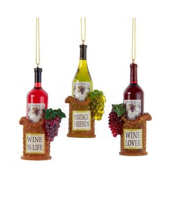 Wine Bottle Ornaments, 3 Assorted