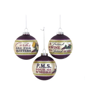 Glass Wine Ball Ornaments, 3 Assorted
