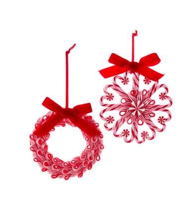 Peppermint Wreath Ornaments, 2 Assorted
