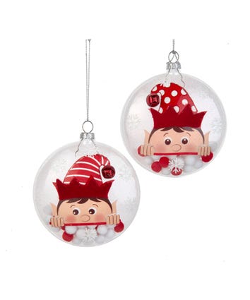 Glass Elf With Pom Poms Ornaments, 2 Assorted