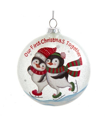 1st Christmas Skating Penguin Disc Ornament