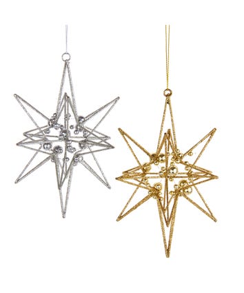 Gold and Silver Geometric Star Ornaments, 2 Assorted