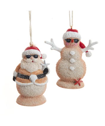Sand Santa and Snowman Ornaments, 2 Assorted