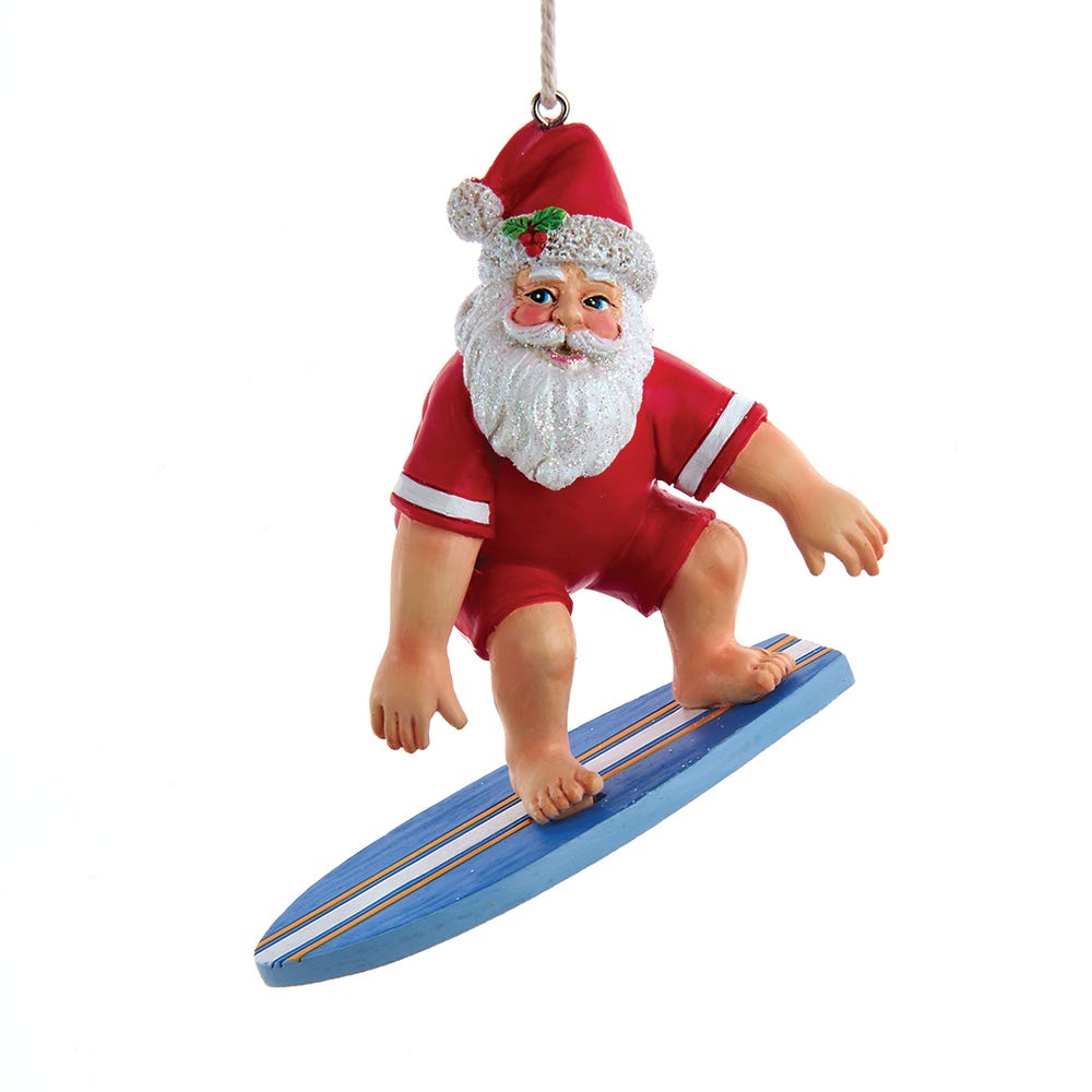 KURT ADLER CLAY DOUGH SURFING SANTA SURFBOARD SWIM TRUNKS CHRISTMAS ORNAMENT   86131209796 