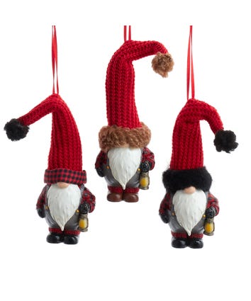 Gnome With Knit Hat Ornaments, 3 Assorted