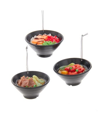 Asian Rice & Noodle Bowl Ornaments, 3 Assorted