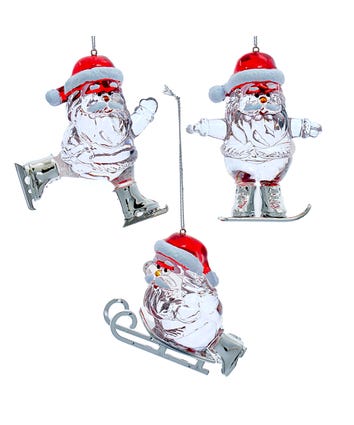 Santa With Red Hat On Ice Ornaments, 3 Assorted