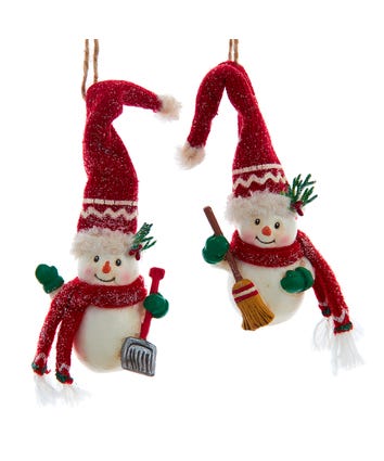 Red Knit Hat Snowman Ornaments, 2 Assorted