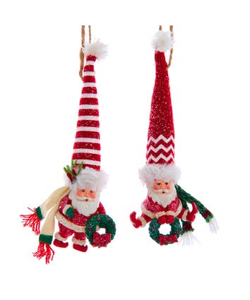 Santa With Oversized Red Knit Long Hat Ornaments, 2 Assorted