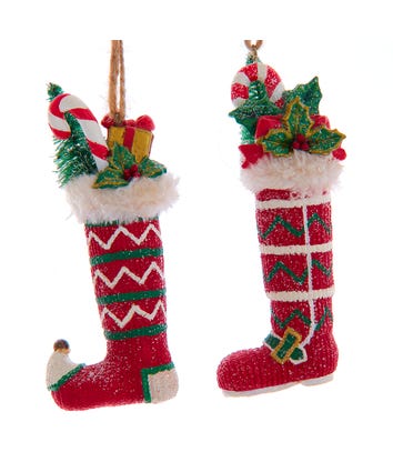 Red Knit Stocking and Boot Ornaments, 2 Assorted