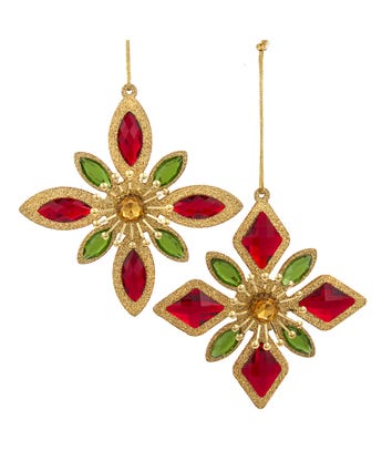 Traditional Colored Jeweled Snowflake Ornaments, 2 Assorted