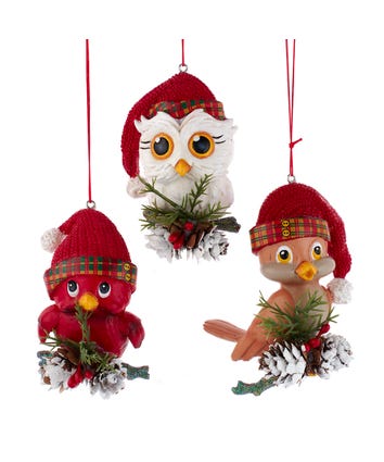 Plaid Bird Ornaments, 2 Assorted