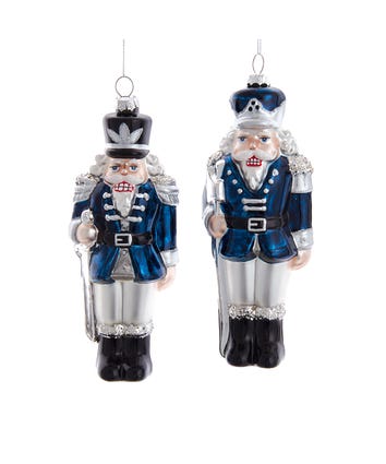 Glass Blue Nutcracker Ornaments, 2 Assorted