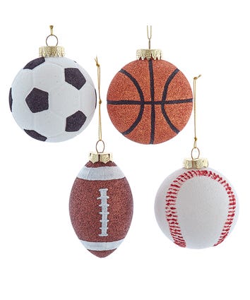 80MM Shatterproof Sports Ball Ornaments, 4 Assorted