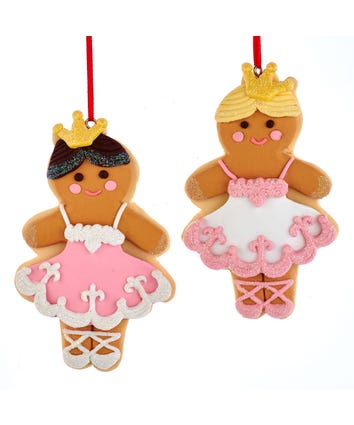 Gingerbread Ballerina Ornaments, 2 Assorted