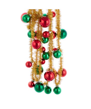 Gold Tinsel With Red & Green Ball Ornament Garland