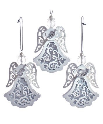 Silver & White Glittered Angel Ornaments, 3 Assorted