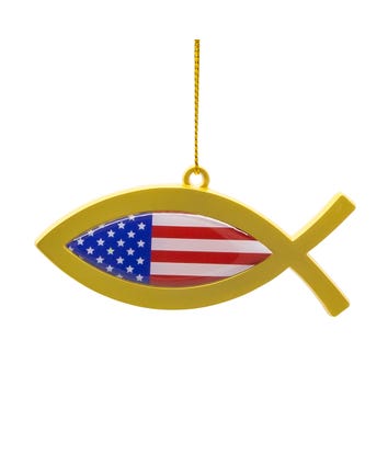 Metal Fish With American Flag Ornament