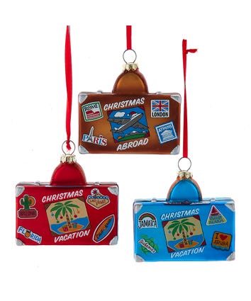 Glass Travel Luggage Ornaments, 3 Assorted