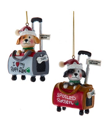 Dogs In Travel Bag Ornaments, 2 Assorted